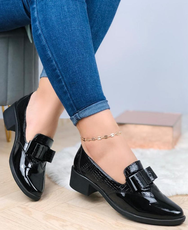 Glossy Black Bow Loafers Deminis Atelier